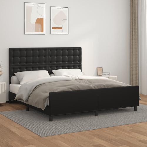 Bed Frame with Headboard Black 153x203 cm Queen Size Faux Leather