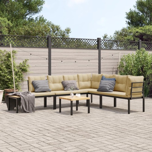 Garden Bench Set with Cushions 5 pcs Black Powder-coated Steel