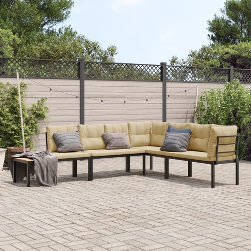Garden Bench Set with Cushions 4 pcs Black Powder-coated Steel
