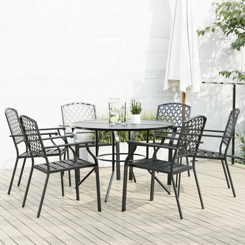 Stackable Garden Chair Set 7 Piece Anthracite Powder-coated Steel