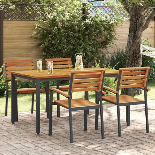 5 Piece Garden Dining Set Solid Wood Acacia and Metal