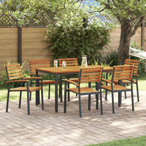 Garden Dining Set 7 pcs Black and brown 150 x 90 x 75 cm