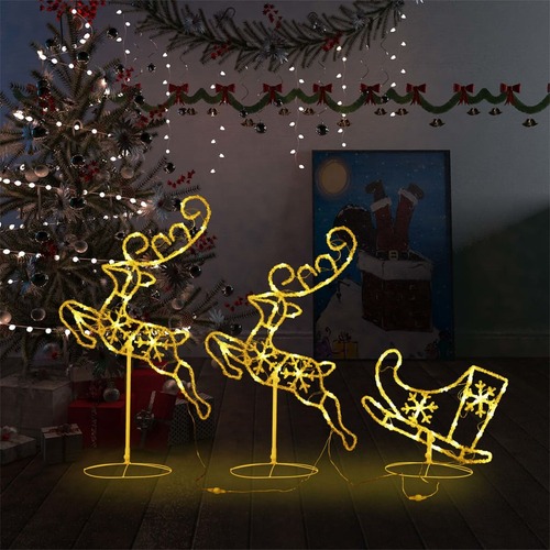 Acrylic Christmas Flying Reindeer&Sleigh 260x21x87cm Warm White