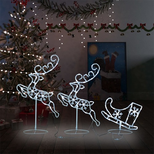 Acrylic Christmas Flying Reindeer&Sleigh 260x21x87cm Cold White