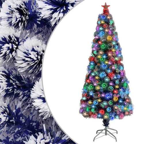 Artificial Pre-lit Christmas Tree White&Blue 180 cm Fibre Optic