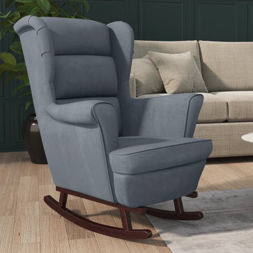 Rocking Chair with Solid Wood Rubber Legs Dark Grey Velvet