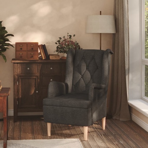 Armchair with Solid Rubber Wood Feet Dark Grey Fabric