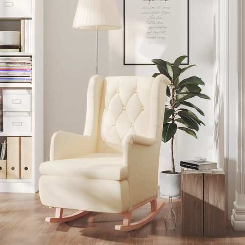 Armchair with Solid Rubber Wood Rocking Legs Cream Fabric