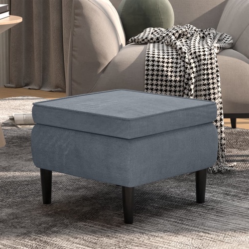 Stool with Wooden Legs Dark Grey Velvet