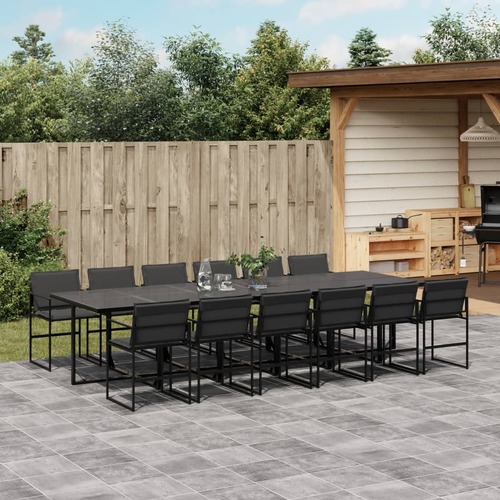 13 Piece Garden Dining Set with Cushions Black Textilene