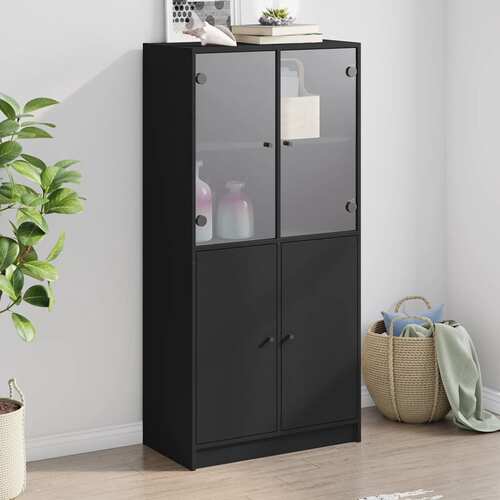 Highboard with Doors Black 68x37x142 cm Engineered Wood