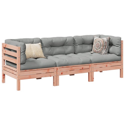 3 Piece Garden Sofa Set with Cushions Solid Wood Douglas Fir