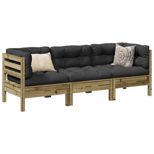 3 Piece Garden Sofa Set with Cushions Impregnated Wood Pine