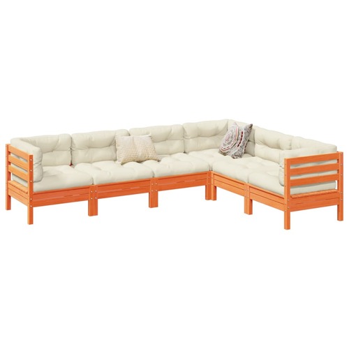 6 Piece Garden Sofa Set with Cushions Wax Brown Solid Wood Pine