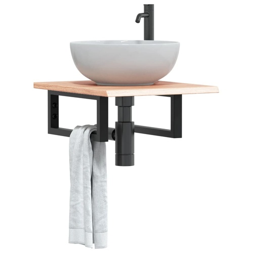 Basin Shelf Wall Mounted Steel and Solid Wood Oak