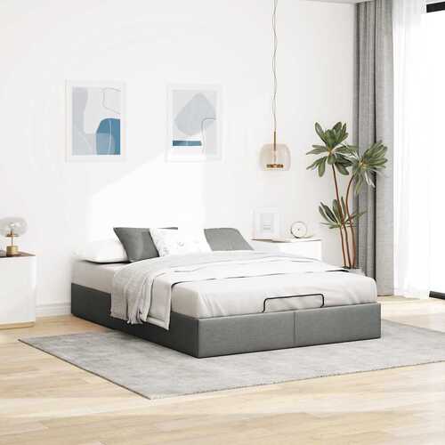 Ottoman Storage Bed Frame without Mattress Dark Grey Queen Fabric