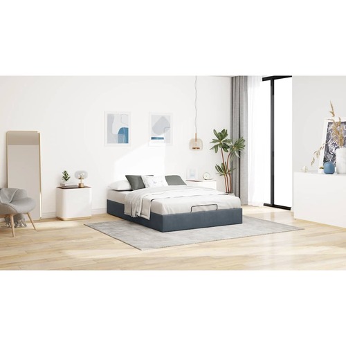 Ottoman Storage Bed Frame No Mattress Dark Grey Queen Velvet