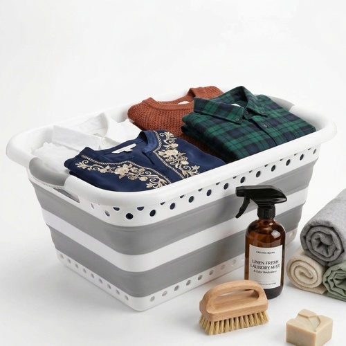 Addis 45L Collapsible Laundry Basket Folding Washing Hamper Grey