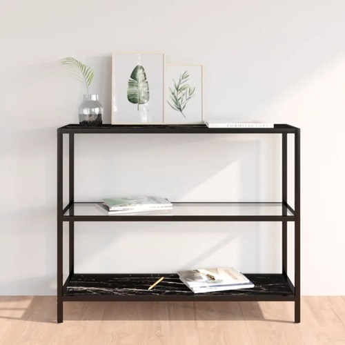Shelf Transparent and Black Marble 100x36x90 cm Tempered Glass