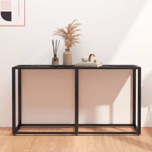 Console Table Black Marble 140x35x75.5cm Tempered Glass