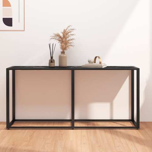Console Table Black Marble 160x35x75.5cm Tempered Glass
