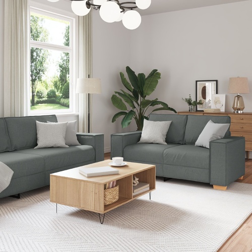 3 Piece Sofa Set with Cushions Dark Grey Fabric