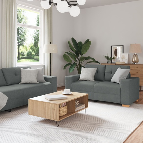 Sofa 3 pcs Dark Grey Linen-blend fabric