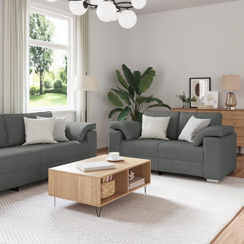 3 Piece Sofa Set with Cushions - Dark Grey Fabric