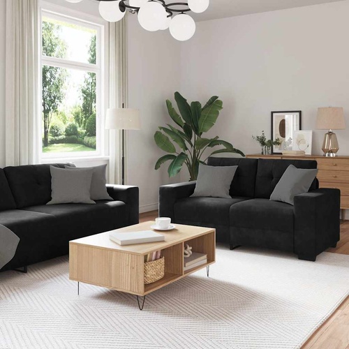2 Piece Sofa Set with Cushions Black Velvet