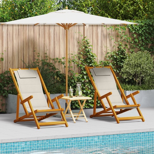 Beach Chair 2 pcs Brown 61.5 x 123 x 82cm Solid Acacia wood