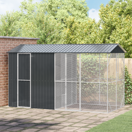 Bird Aviary with Extension - Anthracite, 210 x 442 x 247 cm, Steel