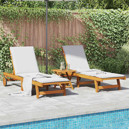 Sun Loungers 2 pcs with Table Solid Wood Acacia