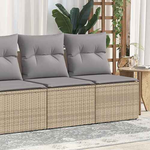 2 Piece Garden Sofa Set with Cushions Beige Poly Rattan Acacia