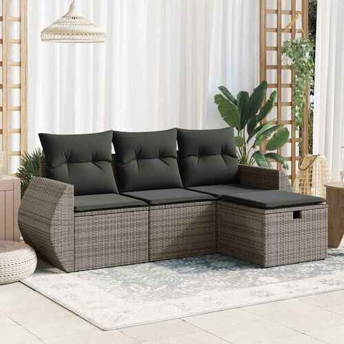 4 Piece Garden Sofa Set with Cushions Grey Poly Rattan