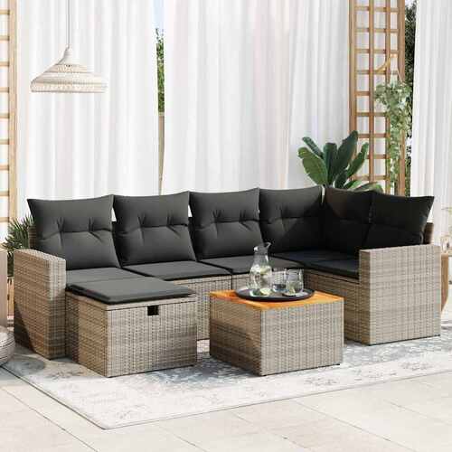 7 Piece Garden Sofa Set with Cushions Grey Poly Rattan