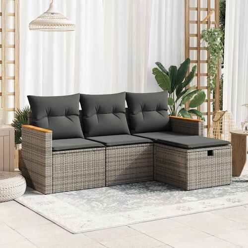 4 Piece Garden Sofa Set with Cushions Grey Poly Rattan