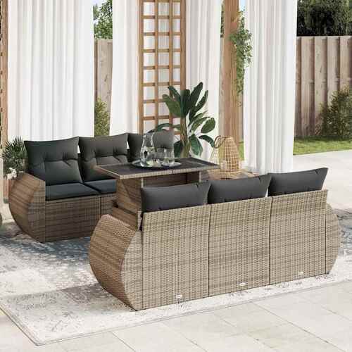 7 Piece Garden Sofa Set with Cushions Grey Poly Rattan