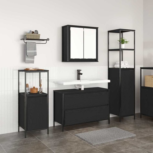 Bathroom Furniture Set 3 pcs Black Oak Engineered Wood