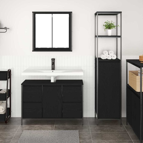Bathroom Furniture Set with Drawer with Shelf 2 pcs Black oak