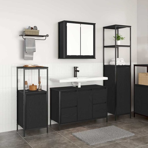Bathroom Furniture Set 3 pcs Black Oak Engineered Wood