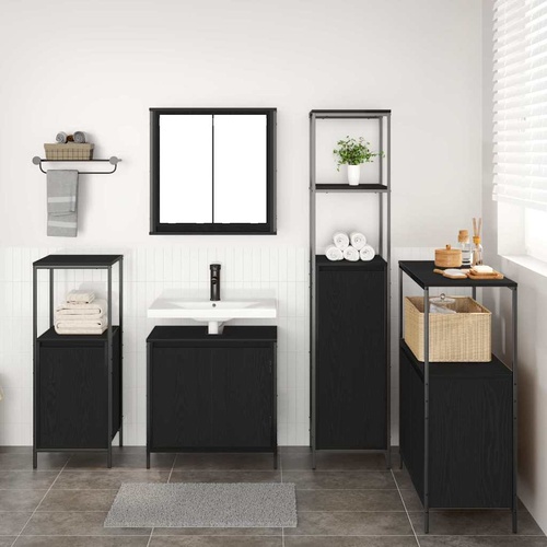 Bathroom Furniture Set 5 pcs Black Oak Engineered Wood