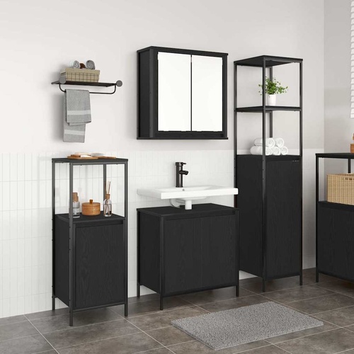 Bathroom Furniture Set 3 pcs Black Oak Engineered Wood