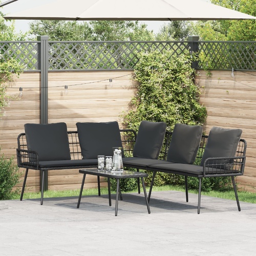 Garden Sofa Set with Cushion 2 pcs Black Poly Rattan