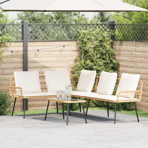 Garden Sofa Set with Cushion 2 pcs Natural Poly Rattan