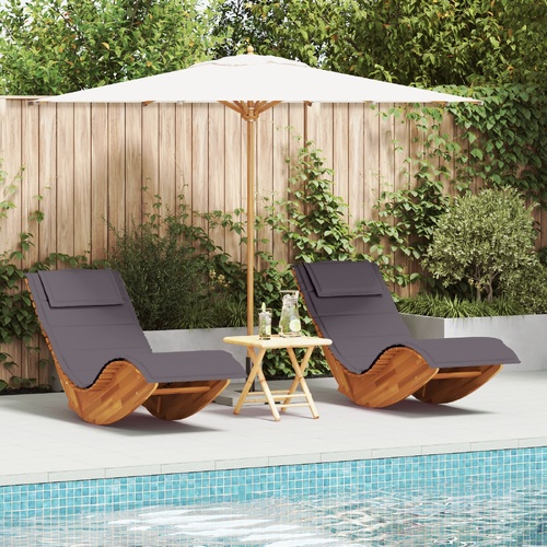 Sun Lounger with Cushion 2-person 2 pcs Brown Solid Acacia Wood