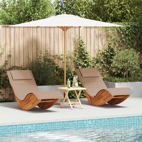 Sun Lounger with Cushion 2-person 2 pcs Brown Solid Acacia Wood