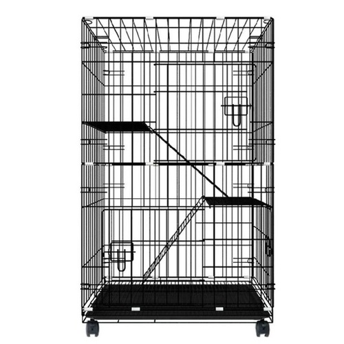 FLOOFI Three-Level Pet Rabbit Bird Cage with Hammock (Black)