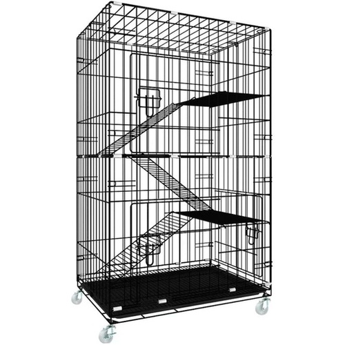 FLOOFI Four-Level Pet Rabbit Bird Cage with Hammock (Black)