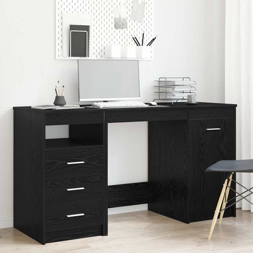 Desk with Door 2 pcs Black Oak 140 x 50 x 76 cm Engineered Wood