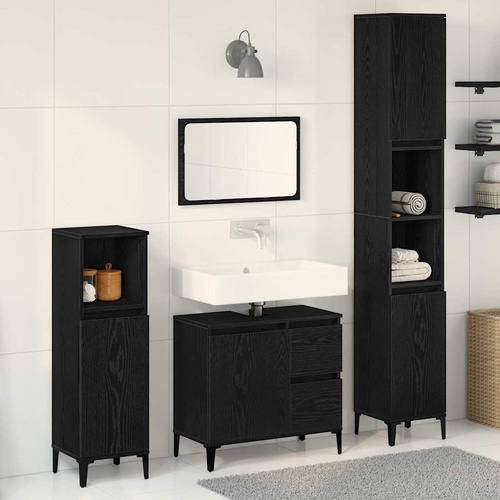 Bathroom Furniture Set Wall-mounted with Door 3 pcs Black Oak